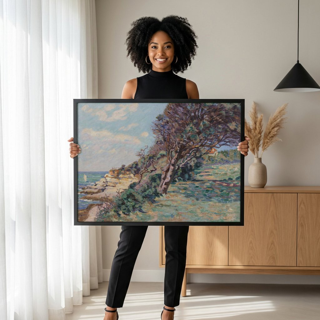 Quadro Decorativo Paisagem Costeira - Armand Guillaumin com modelo em ambiente