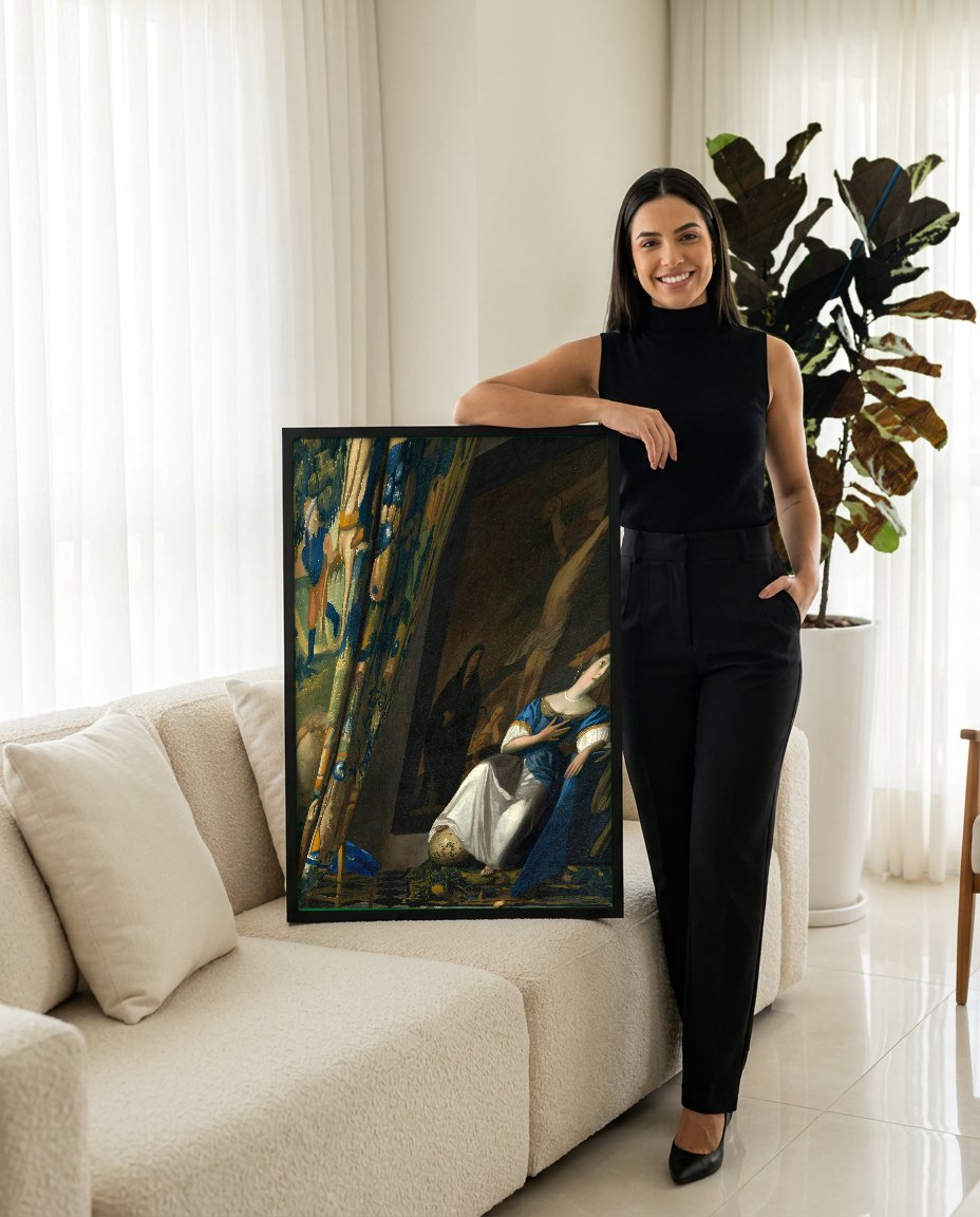 Quadro Decorativo A Alegoria da Fé - Vermeer com modelo em ambiente