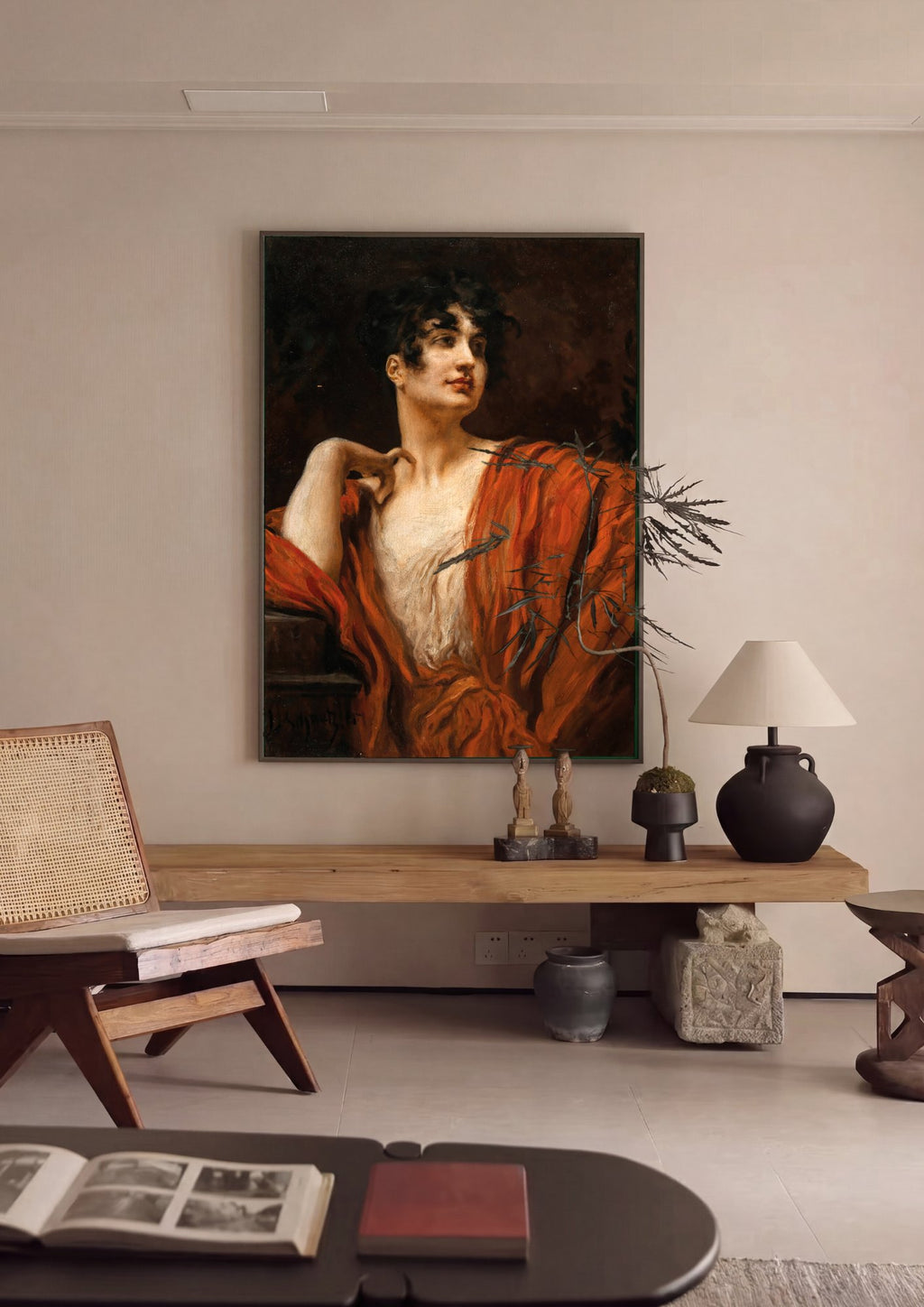 Quadro Decorativo Mulher com Manto Vermelho - Leopold Schmutzler em ambiente decorado