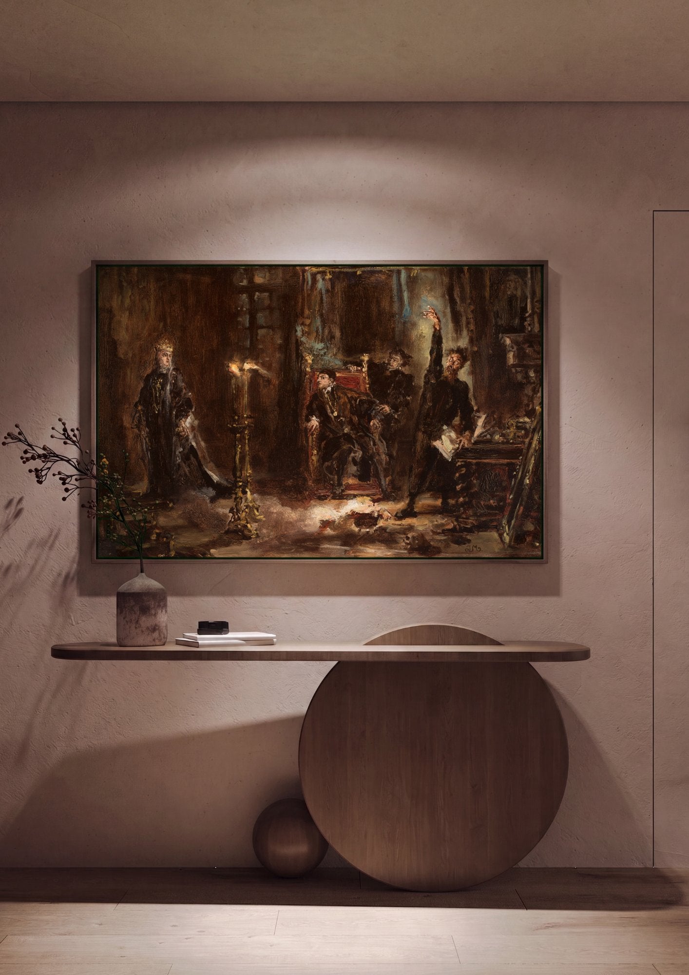 Quadro Decorativo Cena Dramática Noturna - Jan Matejko em ambiente decorado