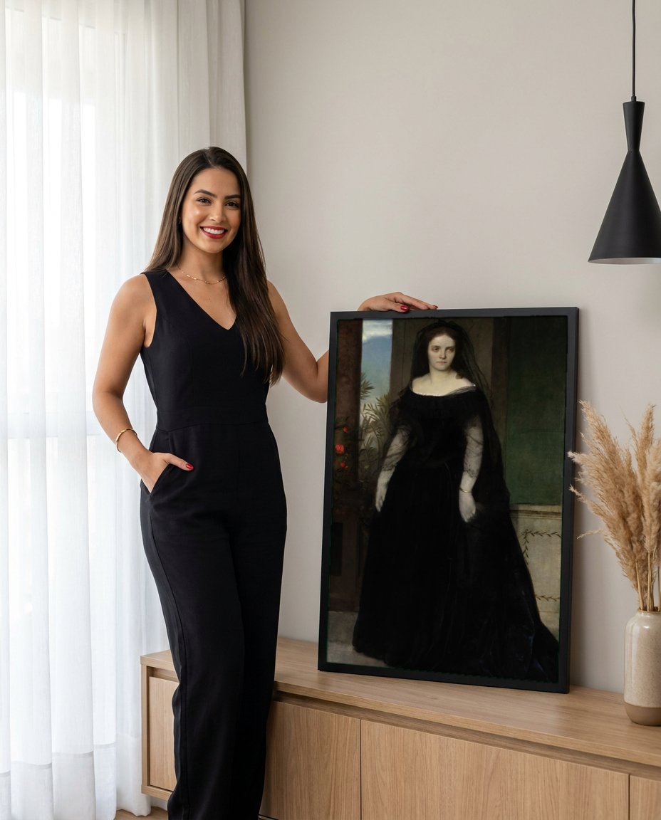 Quadro Decorativo A Viúva (Die Witwe) - Arnold Böcklin com modelo em ambiente