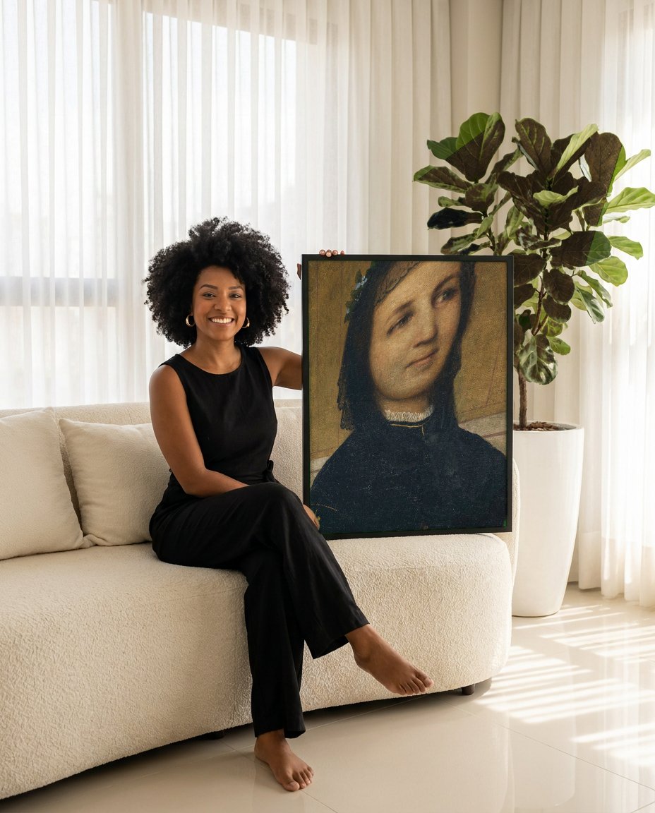 Quadro Decorativo Retrato de Mulher - Arnold Böcklin com modelo em ambiente