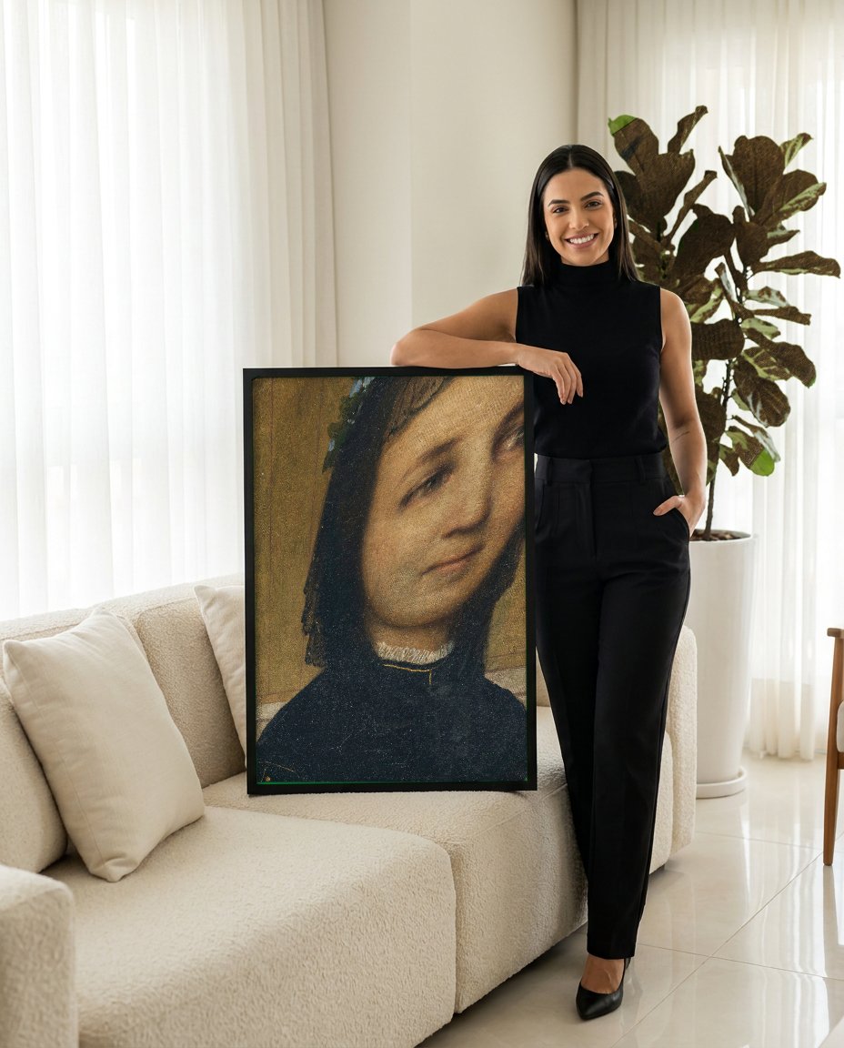 Quadro Decorativo Retrato de Mulher - Arnold Böcklin com modelo em ambiente