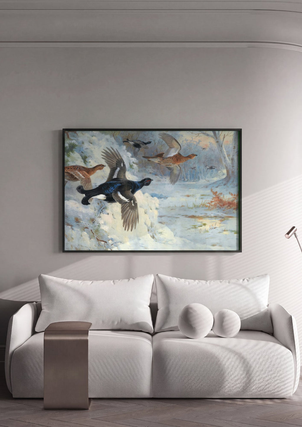 Quadro Decorativo Aves em Voo no Inverno - Thorburn em ambiente decorado