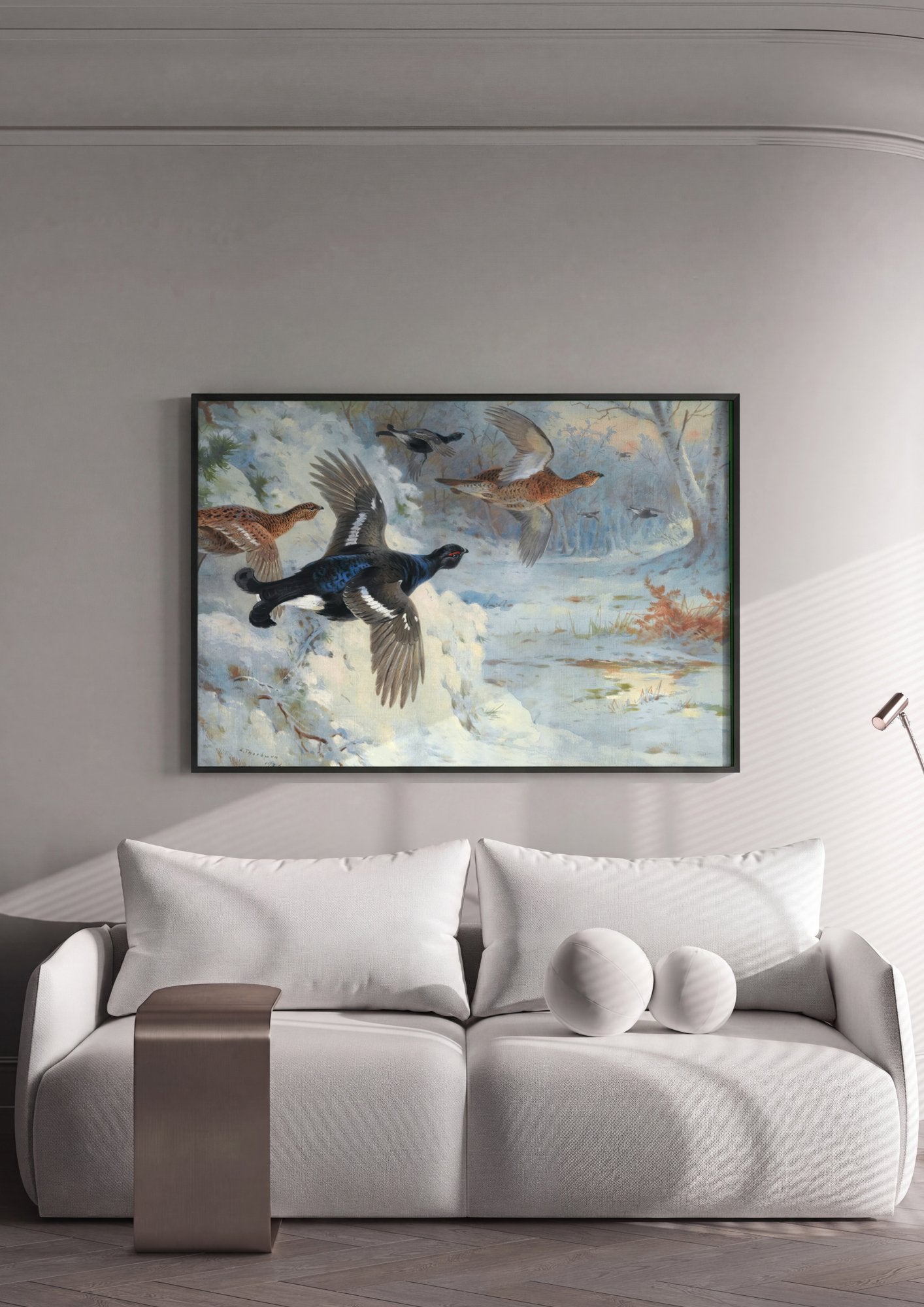 Quadro Decorativo Aves em Voo no Inverno - Thorburn em ambiente decorado