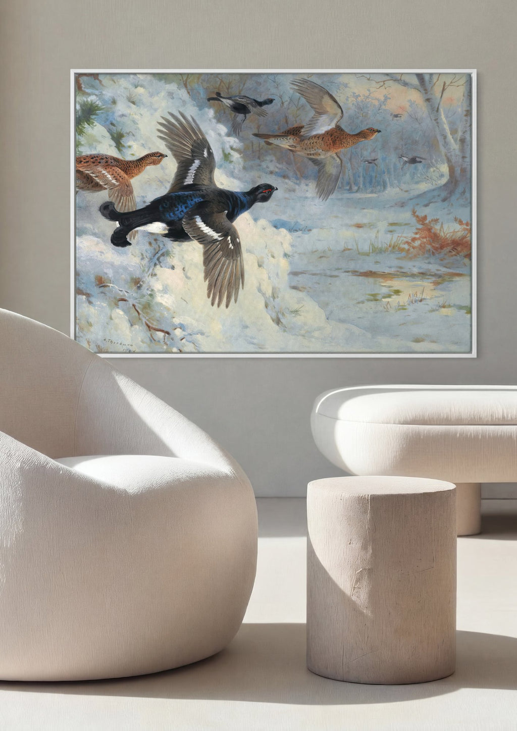 Quadro Decorativo Aves em Voo no Inverno - Thorburn em ambiente decorado