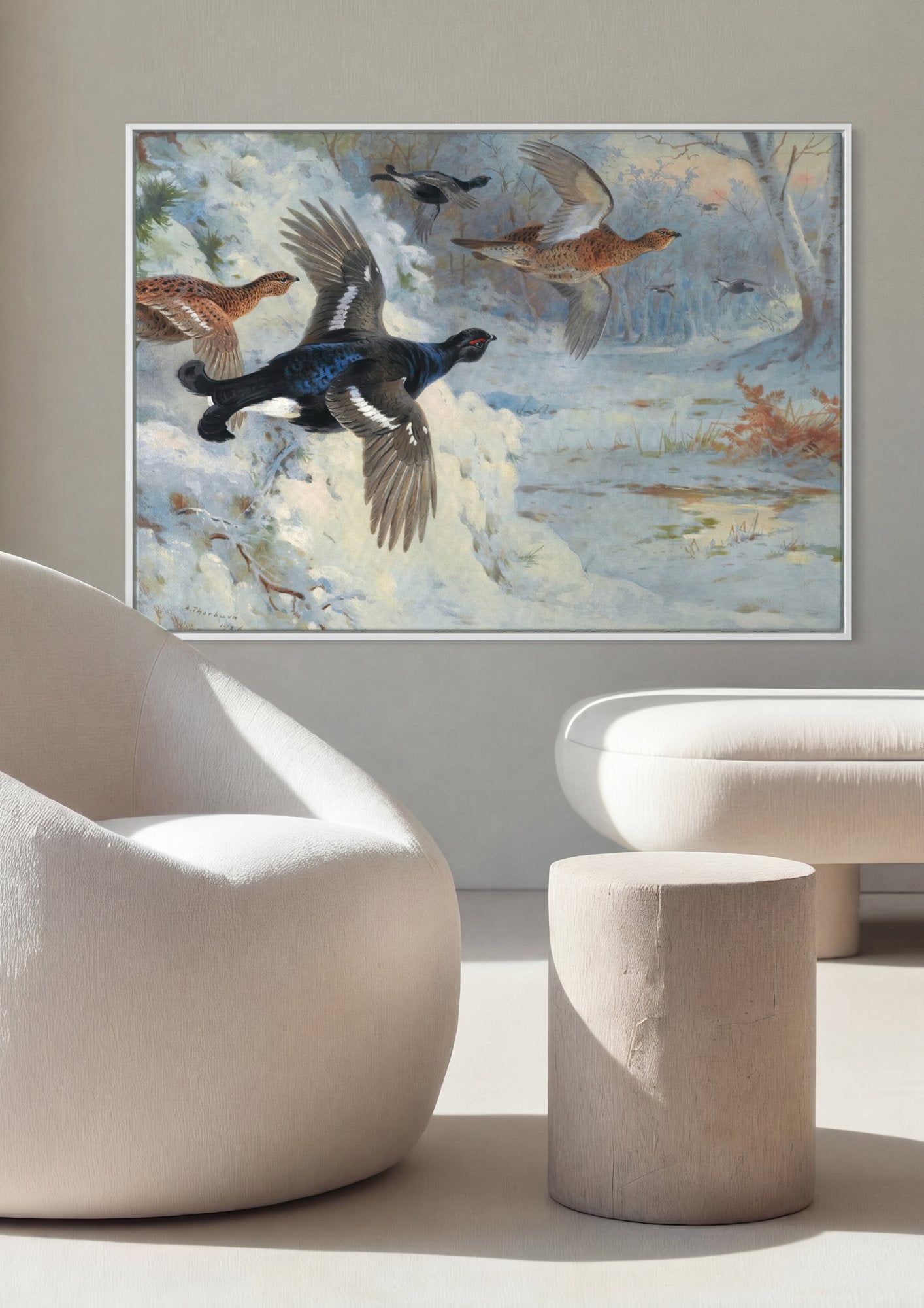 Quadro Decorativo Aves em Voo no Inverno - Thorburn em ambiente decorado