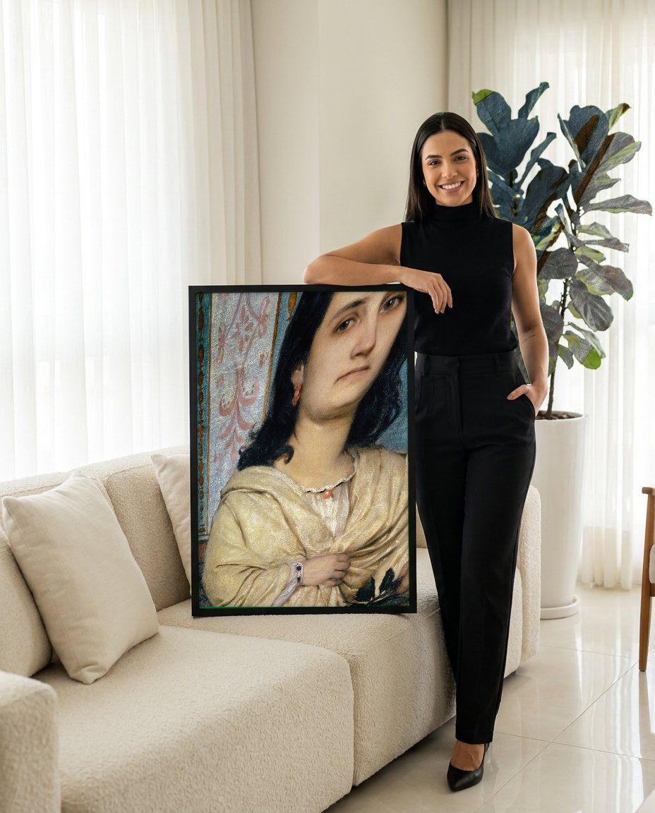 Quadro Decorativo Retrato de Mulher - Arnold Böcklin com modelo em ambiente