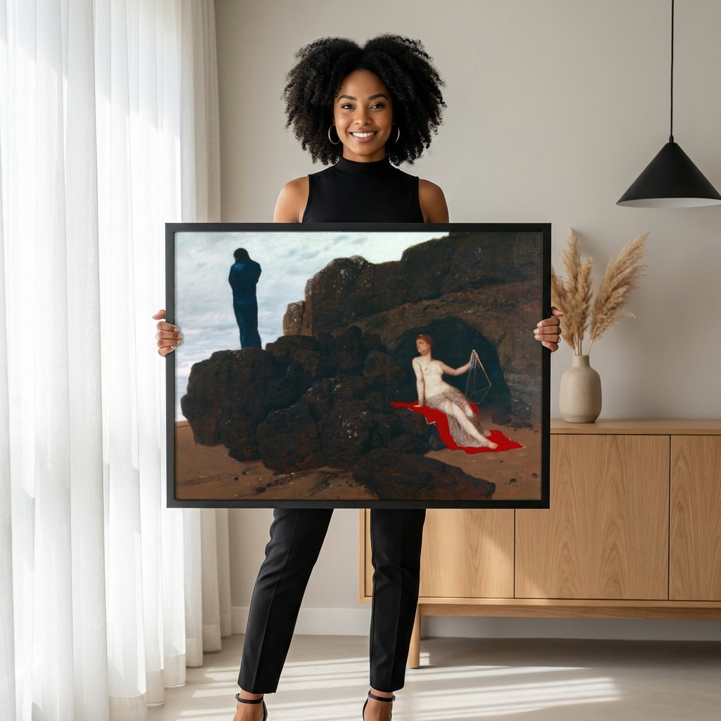 Quadro Decorativo A Ilha dos Mortos - Arnold Böcklin com modelo em ambiente