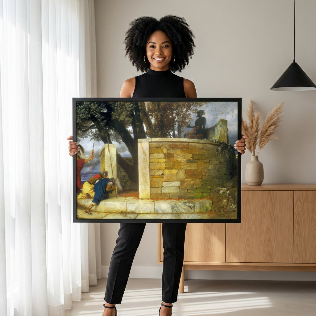 Quadro Decorativo Ulisses e Calipso - Arnold Böcklin com modelo em ambiente