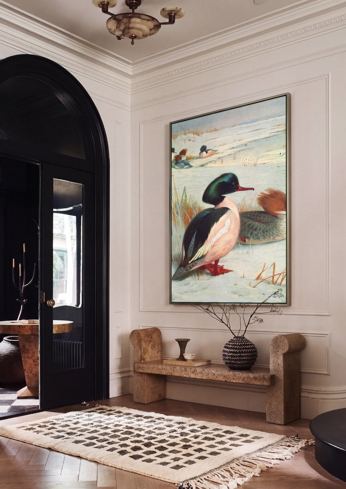 Quadro Decorativo Mergansers no Inverno - Thorburn em ambiente decorado