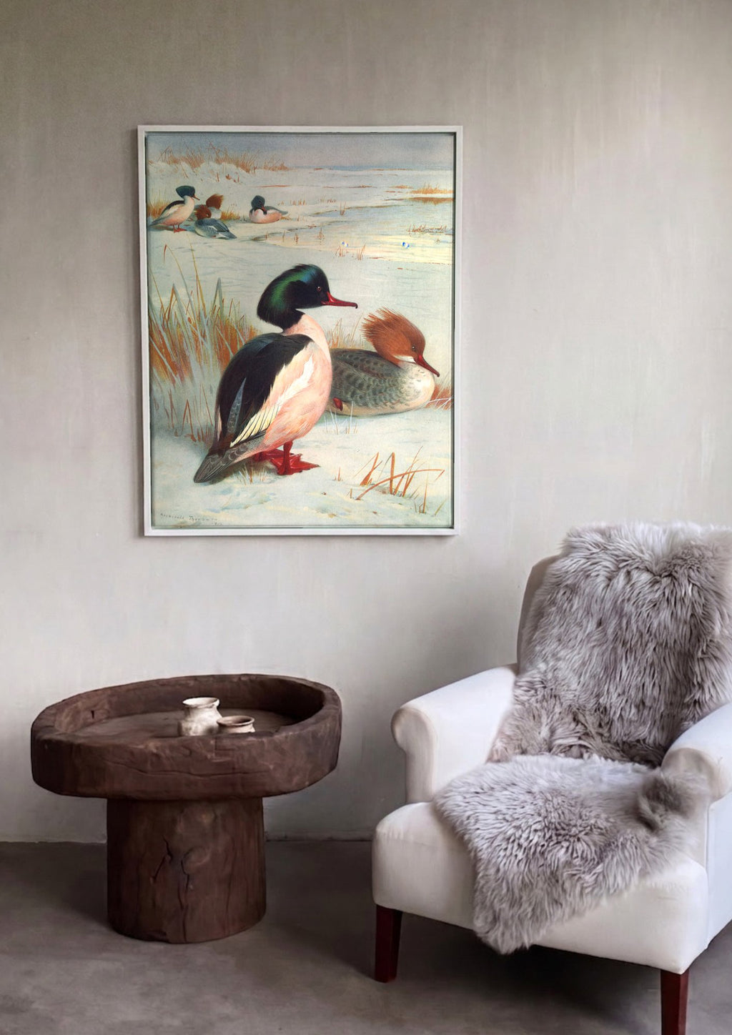 Quadro Decorativo Mergansers no Inverno - Thorburn em ambiente decorado