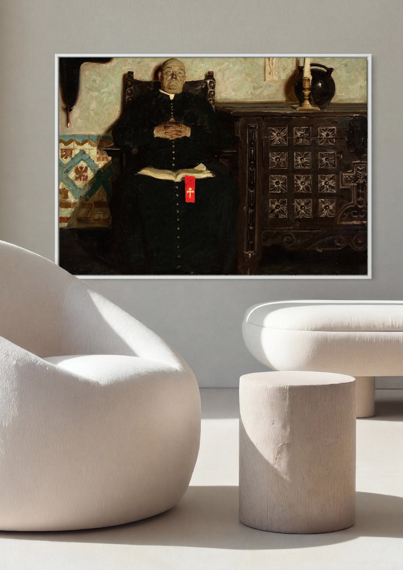 Quadro Decorativo 'O Sacerdote' - Dean Cornwell em ambiente decorado