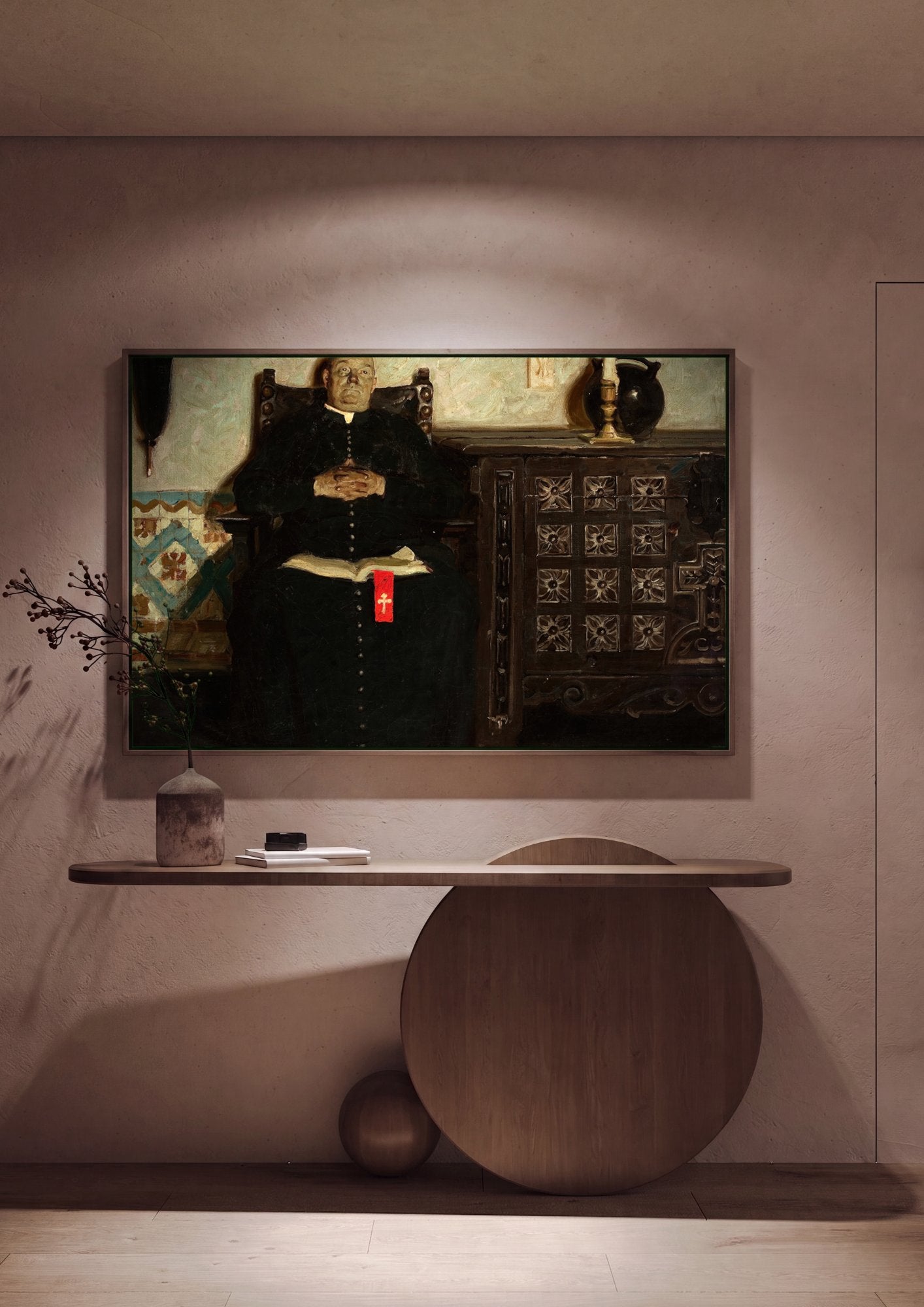 Quadro Decorativo 'O Sacerdote' - Dean Cornwell em ambiente decorado