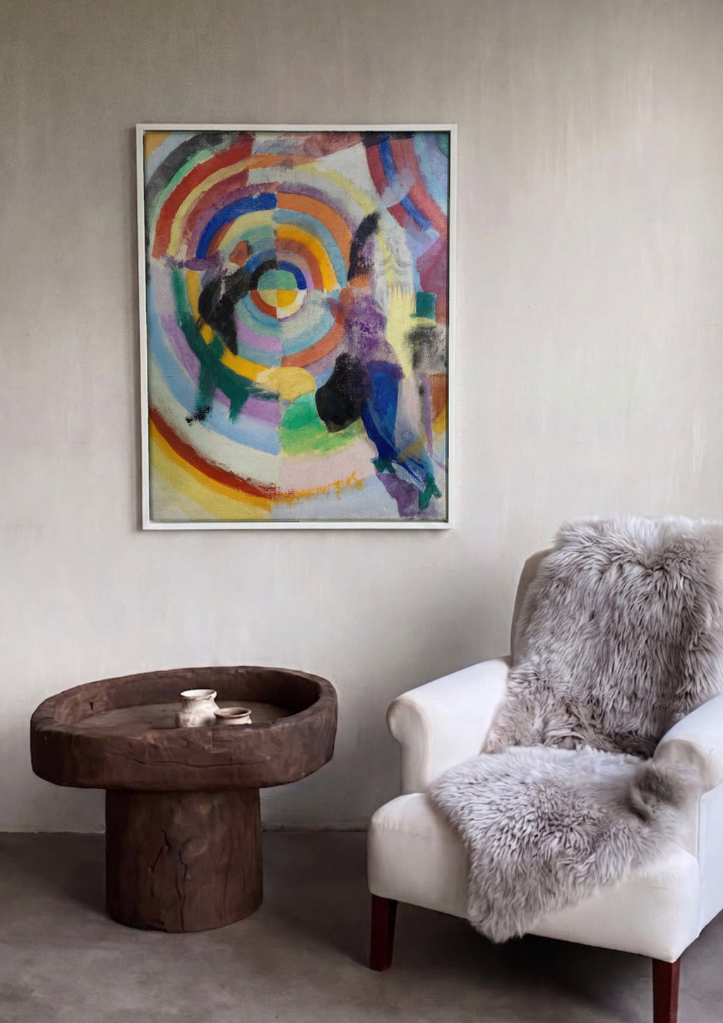Quadro Decorativo Círculos Cromáticos - Robert Delaunay em ambiente decorado