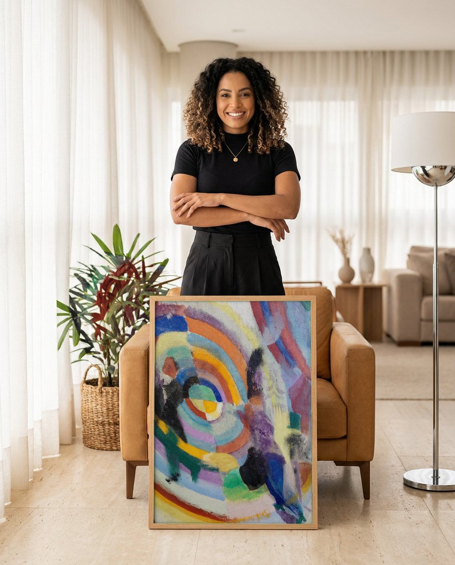 Quadro Decorativo Círculos Cromáticos - Robert Delaunay com modelo em ambiente