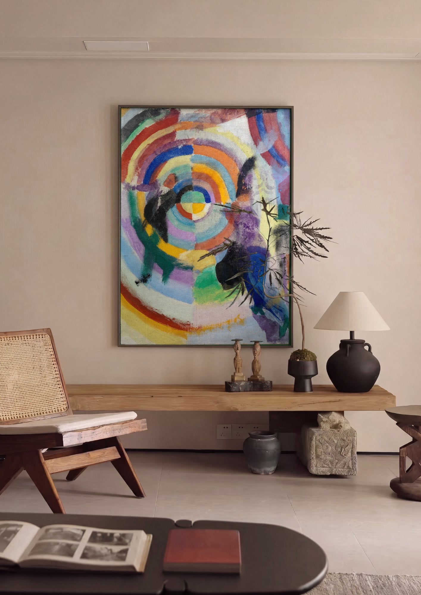Quadro Decorativo Círculos Cromáticos - Robert Delaunay em ambiente decorado