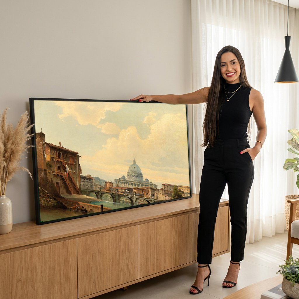 Quadro Decorativo Vista Panorâmica de Roma - Karl Kaufmann com modelo em ambiente