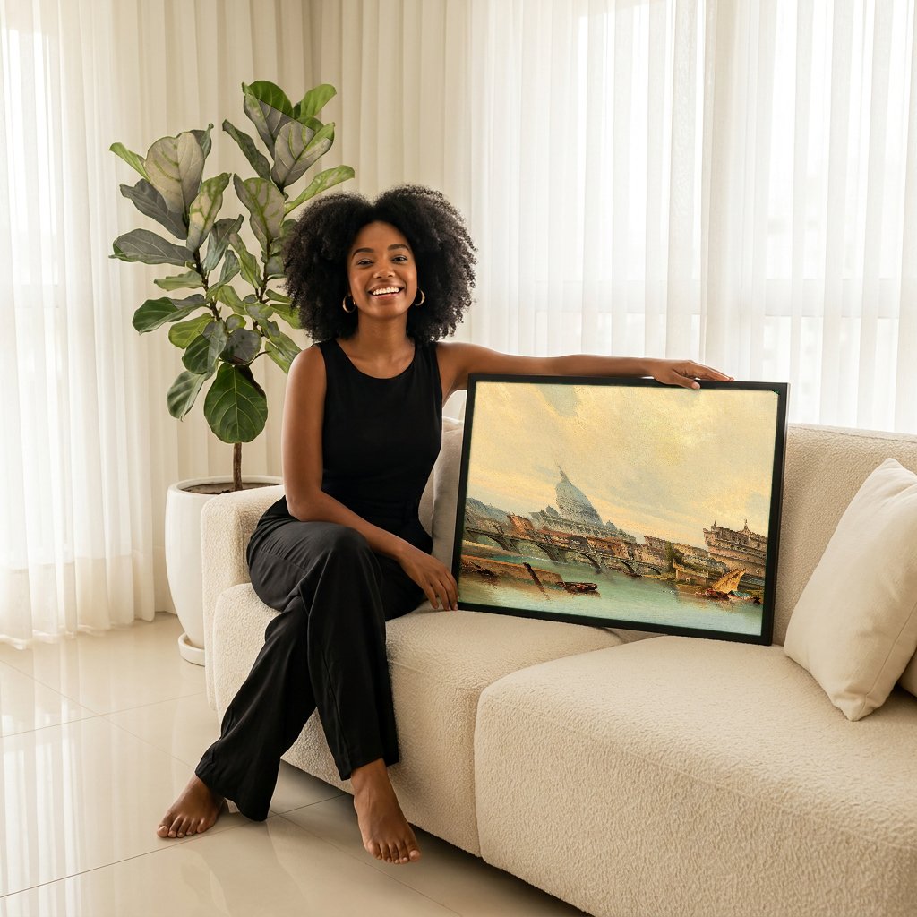 Quadro Decorativo Vista Panorâmica de Roma - Karl Kaufmann com modelo em ambiente