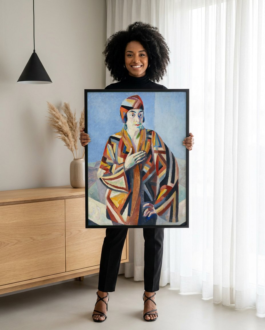 Quadro Decorativo A Mulher e o Chapéu - Robert Delaunay com modelo em ambiente