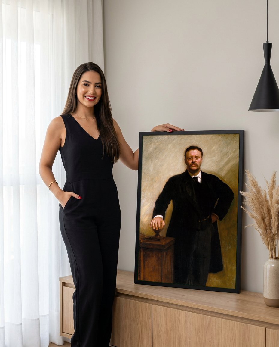 Quadro Decorativo Retrato de Theodore Roosevelt - John Singer Sargent com modelo em ambiente
