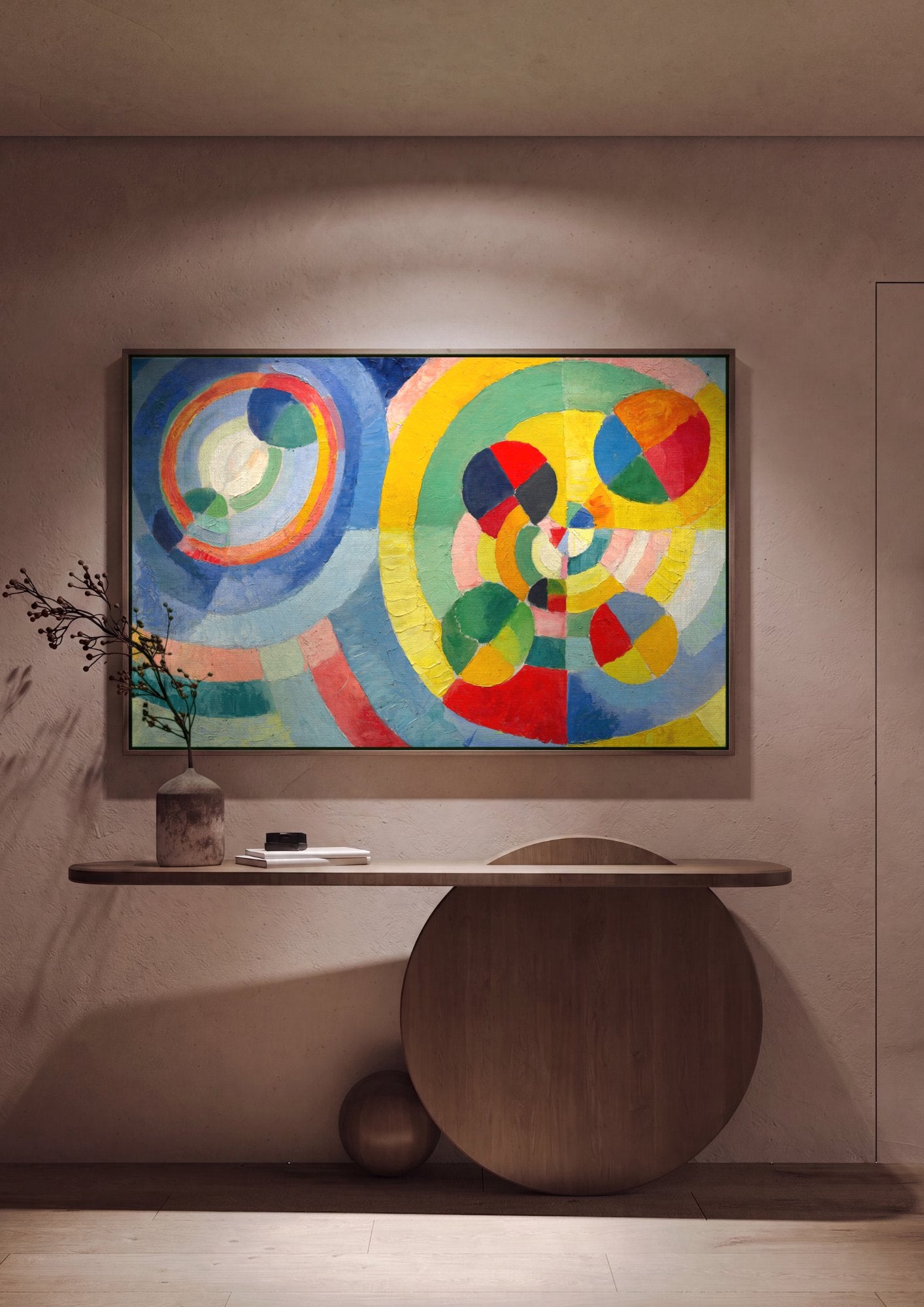 Quadro Decorativo Círculos Cromáticos - Robert Delaunay em ambiente decorado