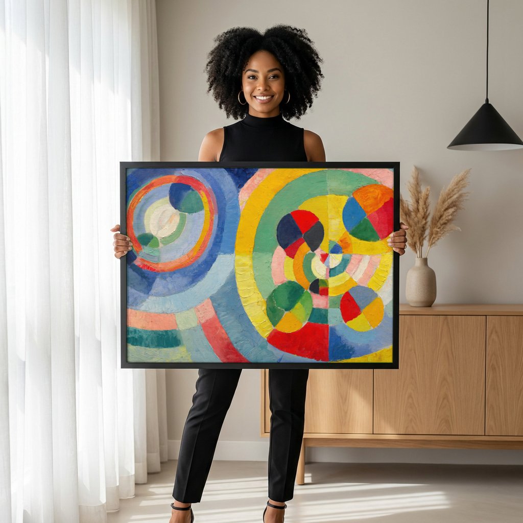 Quadro Decorativo Círculos Cromáticos - Robert Delaunay com modelo em ambiente