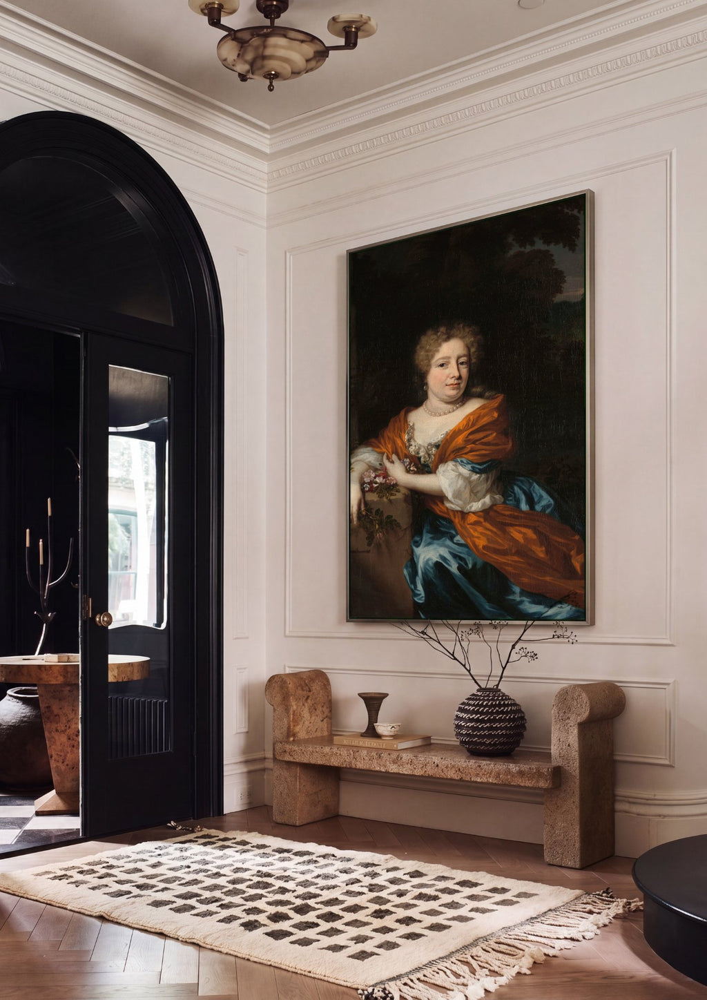 Quadro Decorativo Retrato de Dama com Rosas - Nicolaes Maes em ambiente decorado