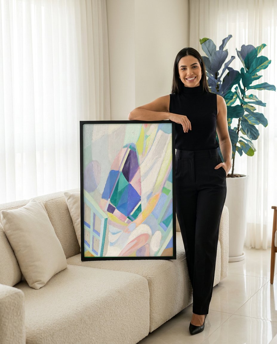 Quadro Decorativo A Mulher e o Livro - Robert Delaunay com modelo em ambiente