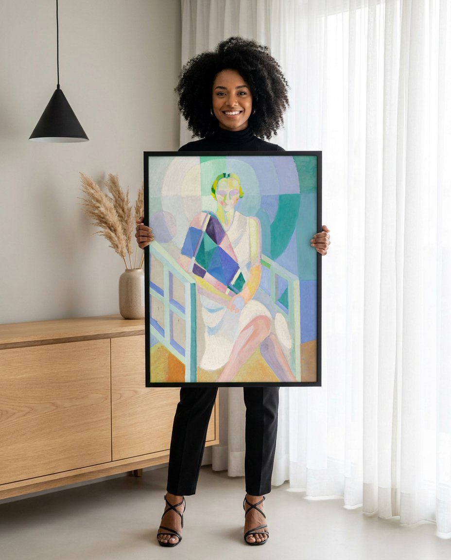 Quadro Decorativo A Mulher e o Livro - Robert Delaunay com modelo em ambiente