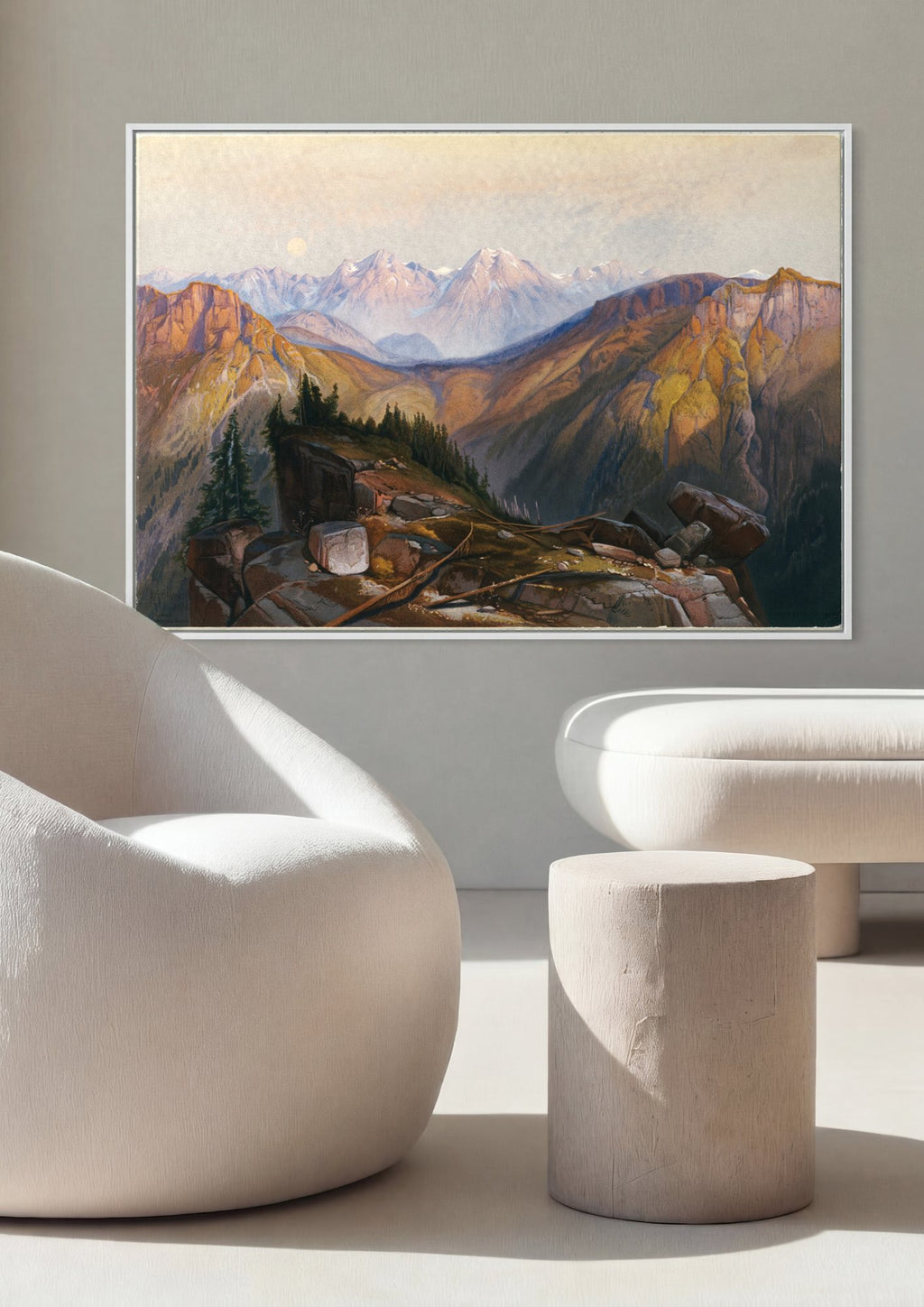 Quadro Decorativo Cume das Montanhas Rochosas - Thomas Moran em ambiente decorado