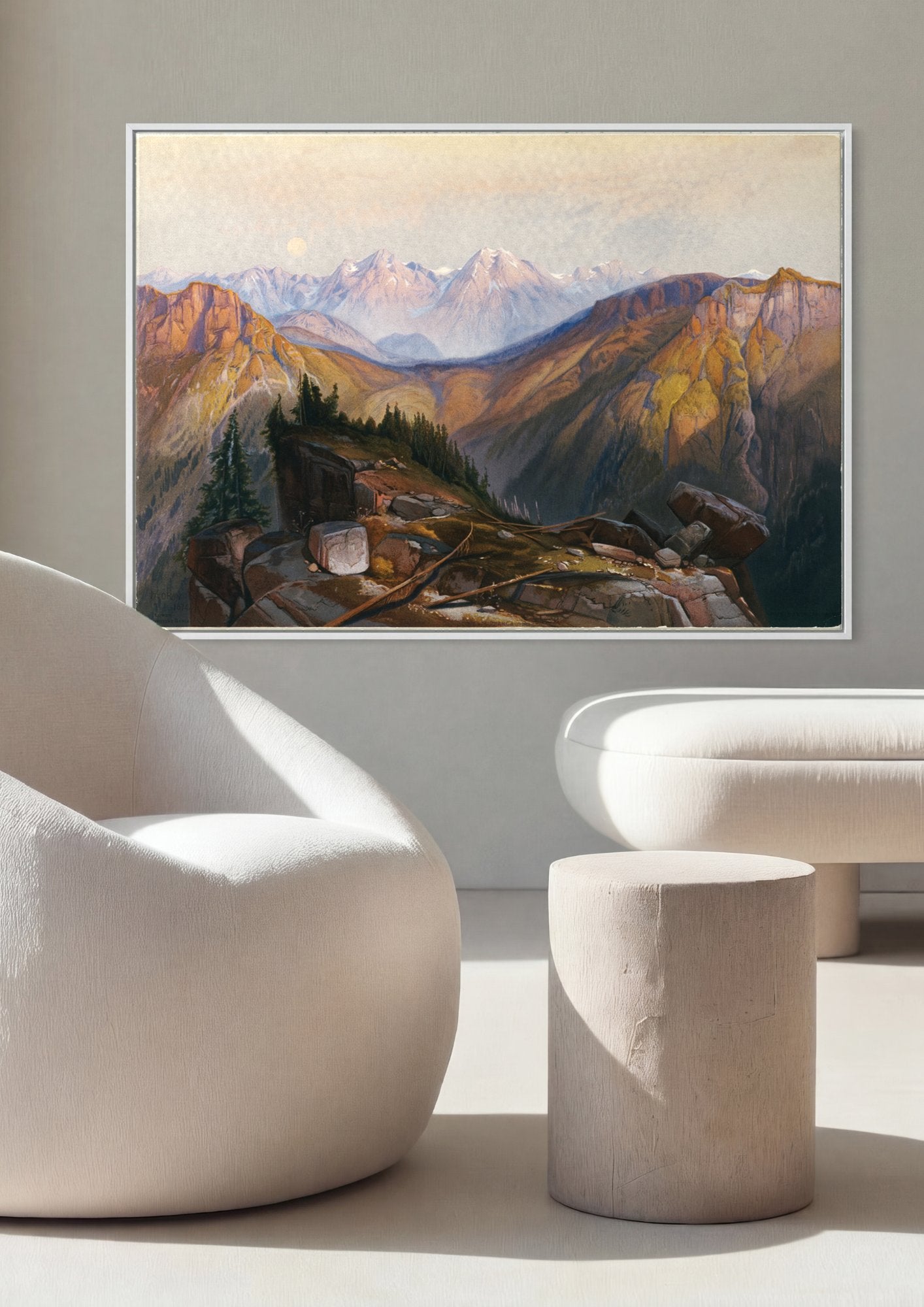 Quadro Decorativo Cume das Montanhas Rochosas - Thomas Moran em ambiente decorado