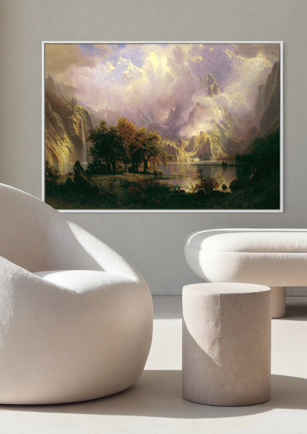 Quadro Decorativo Cume das Montanhas Rochosas - Bierstadt em ambiente decorado