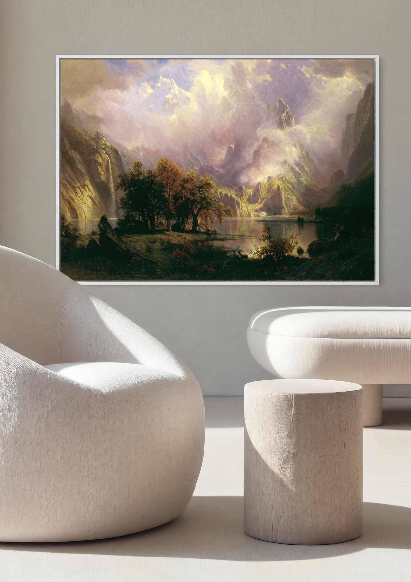 Quadro Decorativo Cume das Montanhas Rochosas - Bierstadt em ambiente decorado