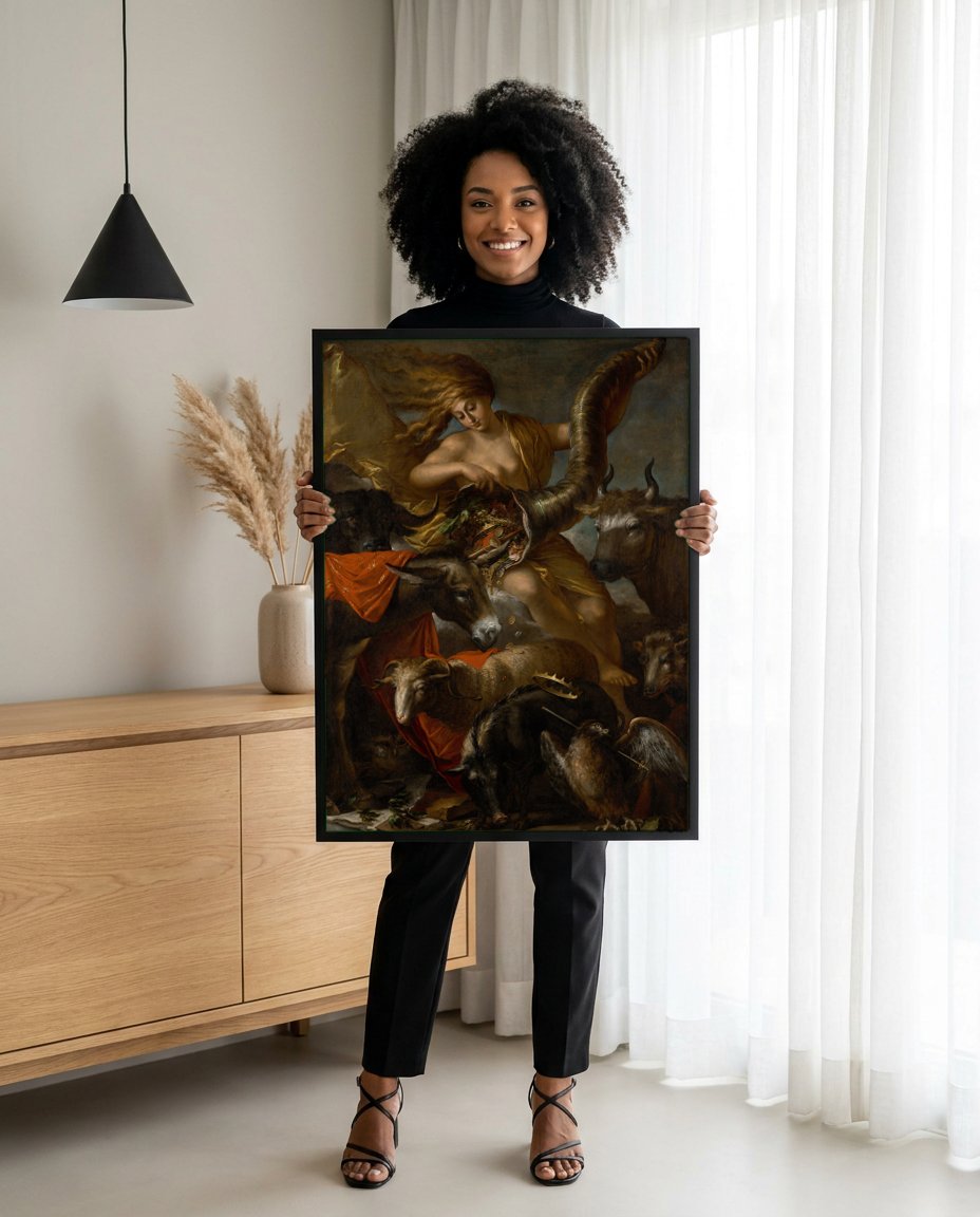Quadro Decorativo A Fortuna - Salvator Rosa com modelo em ambiente