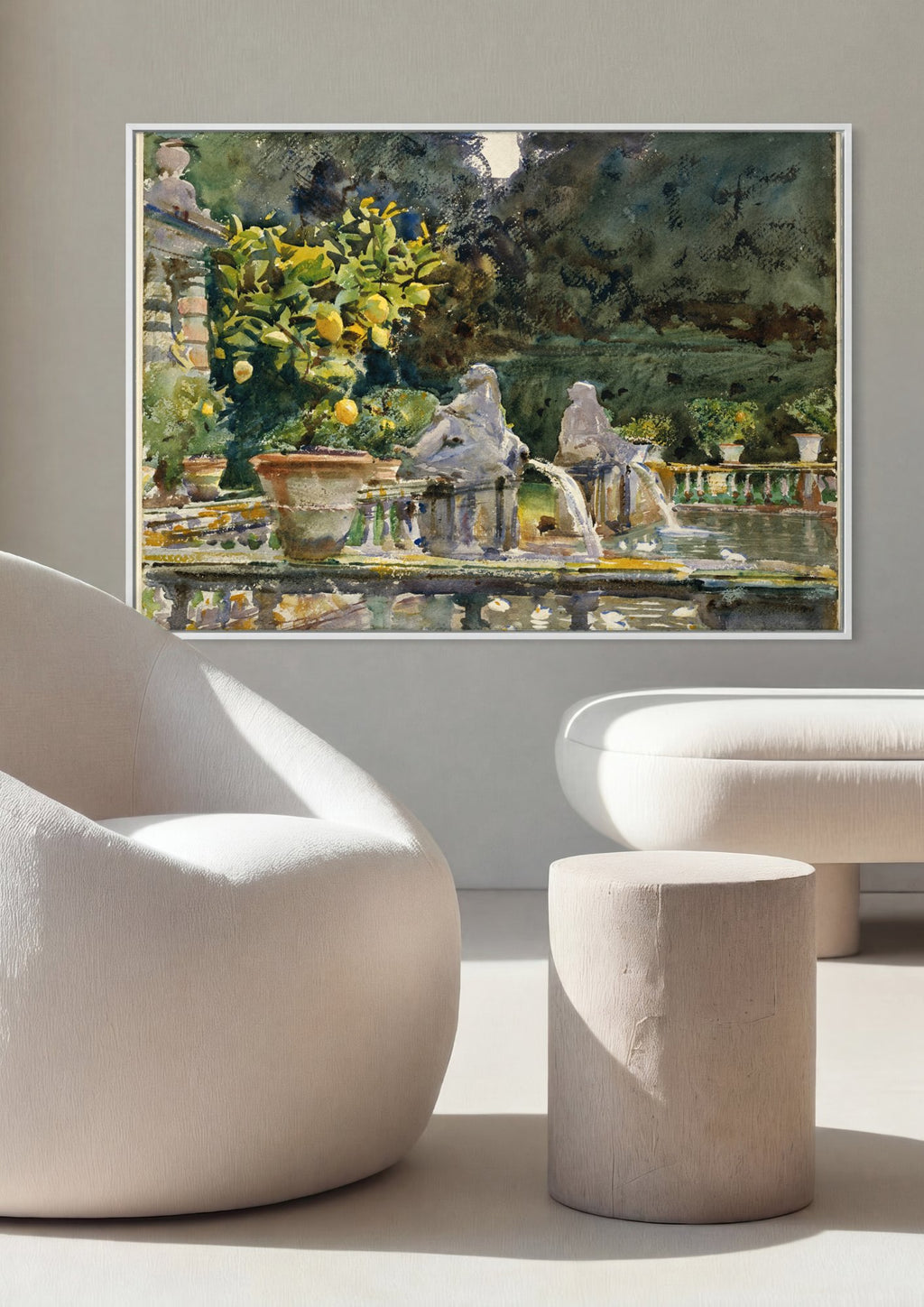 Quadro Decorativo Jardins com Limoeiros e Fontes - John Singer Sargent em ambiente decorado