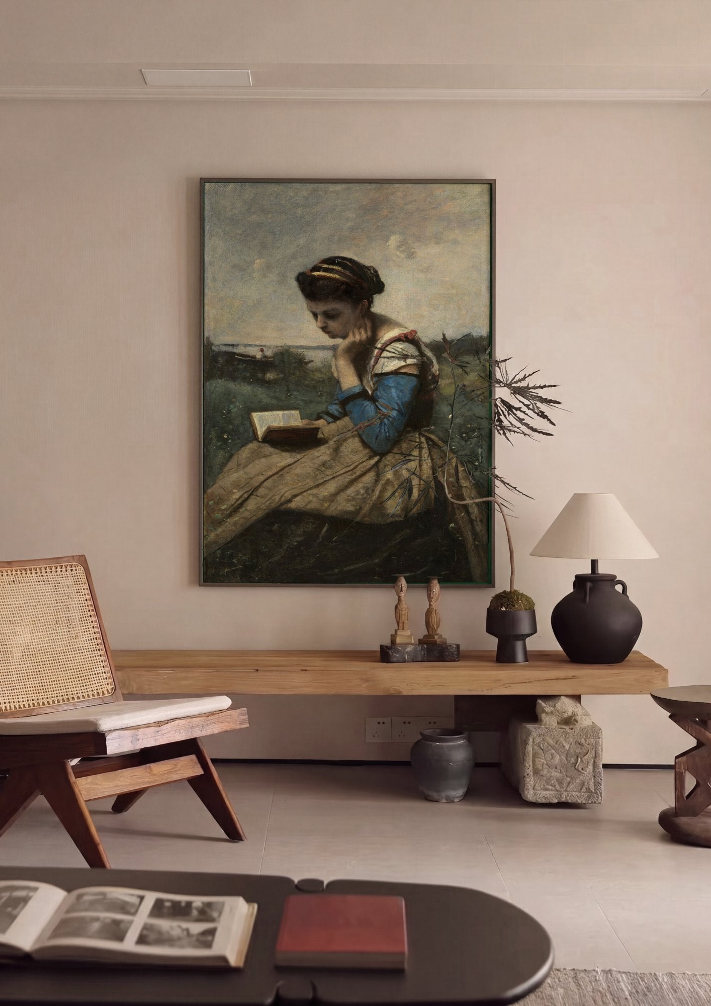 Quadro Decorativo A Leitora - Corot em ambiente decorado