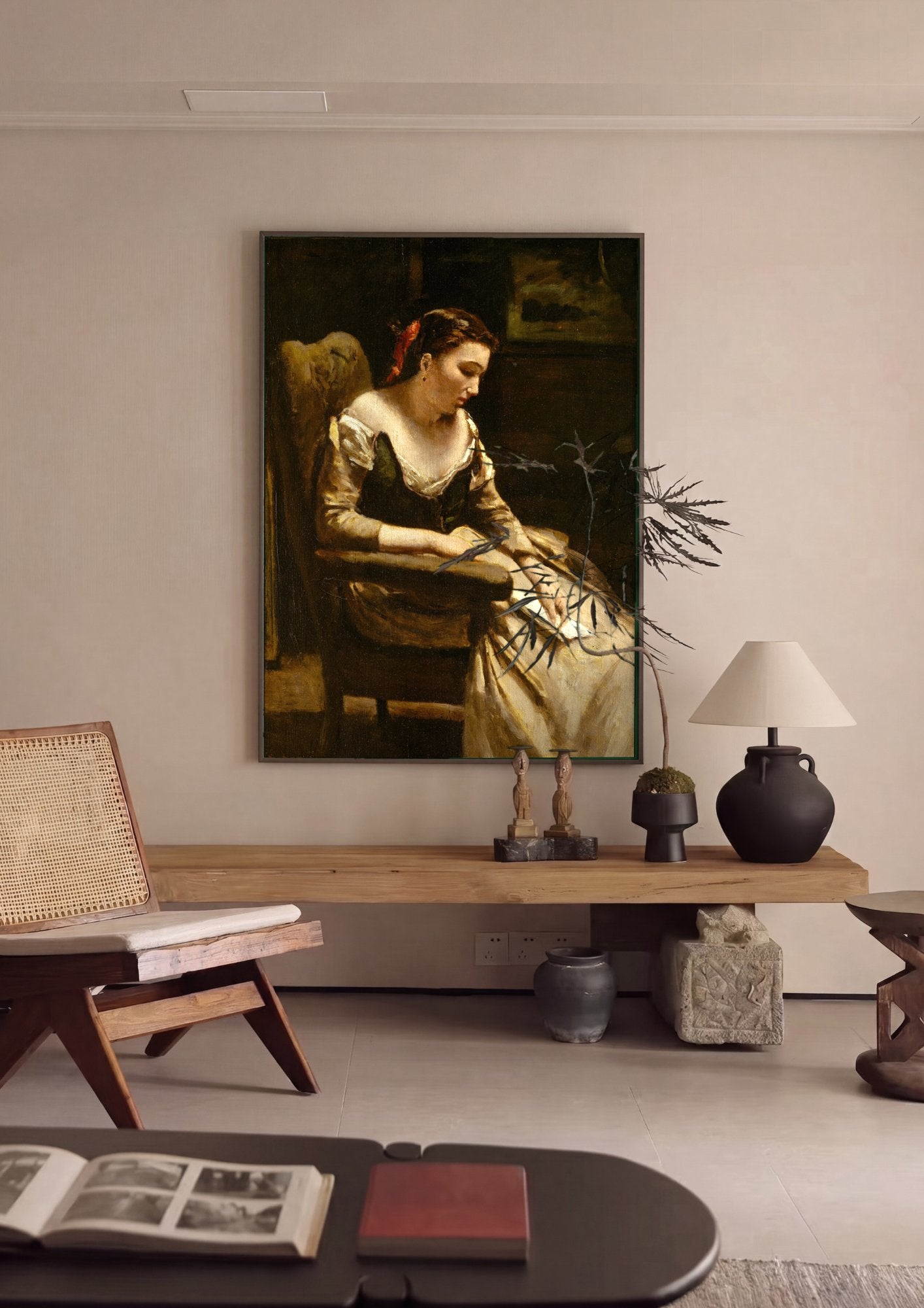 Quadro Decorativo A Leitora - Corot em ambiente decorado