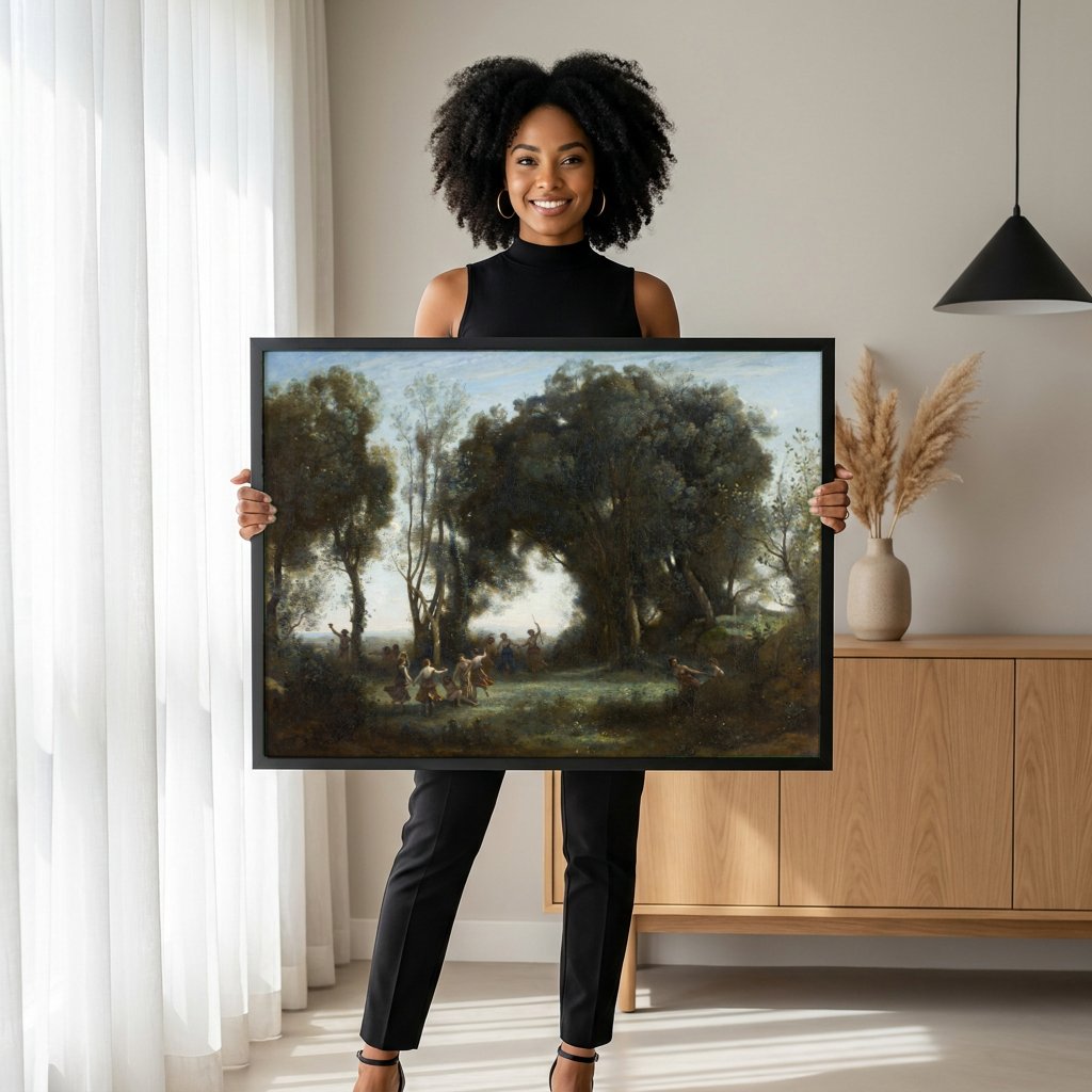 Quadro Decorativo Ninfas e Sátiros - Corot com modelo em ambiente