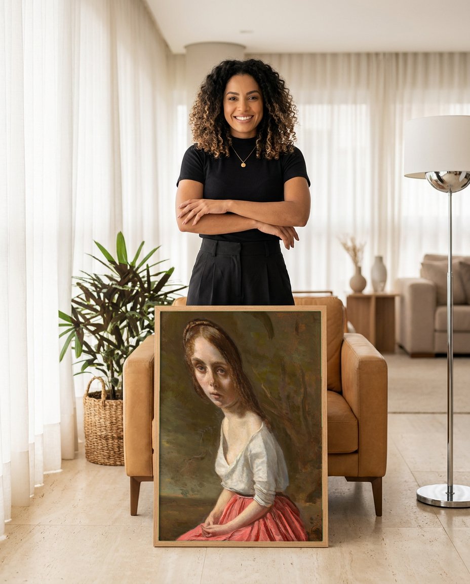 Quadro Decorativo A Cigana - Corot com modelo em ambiente