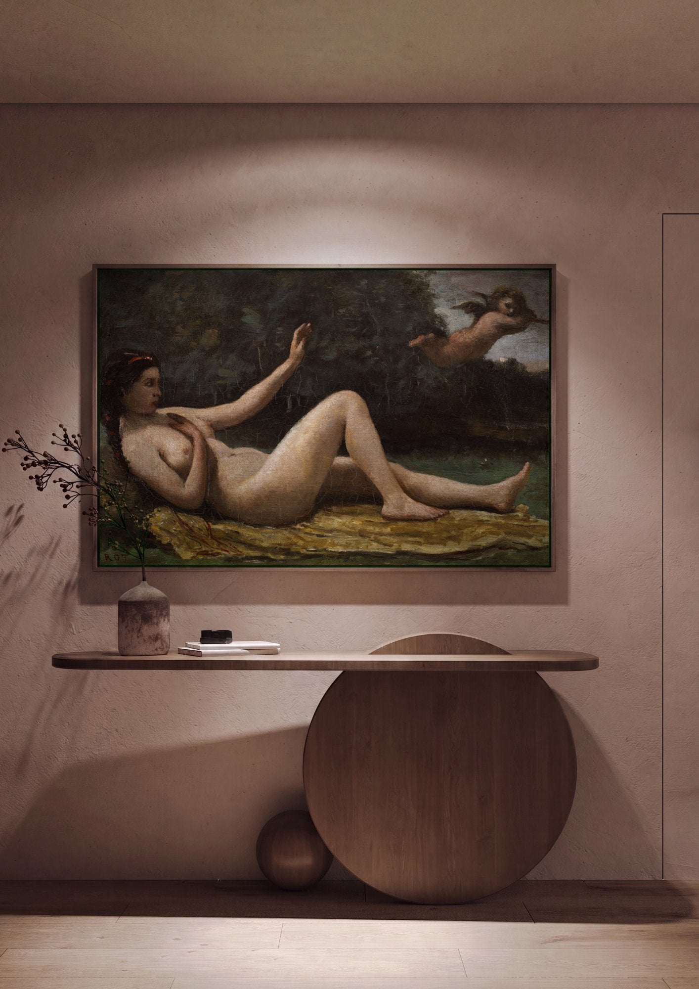 Quadro Decorativo Nude com Cupido - Corot em ambiente decorado
