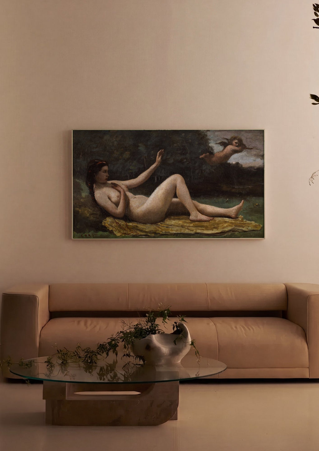 Quadro Decorativo Nude com Cupido - Corot em ambiente decorado