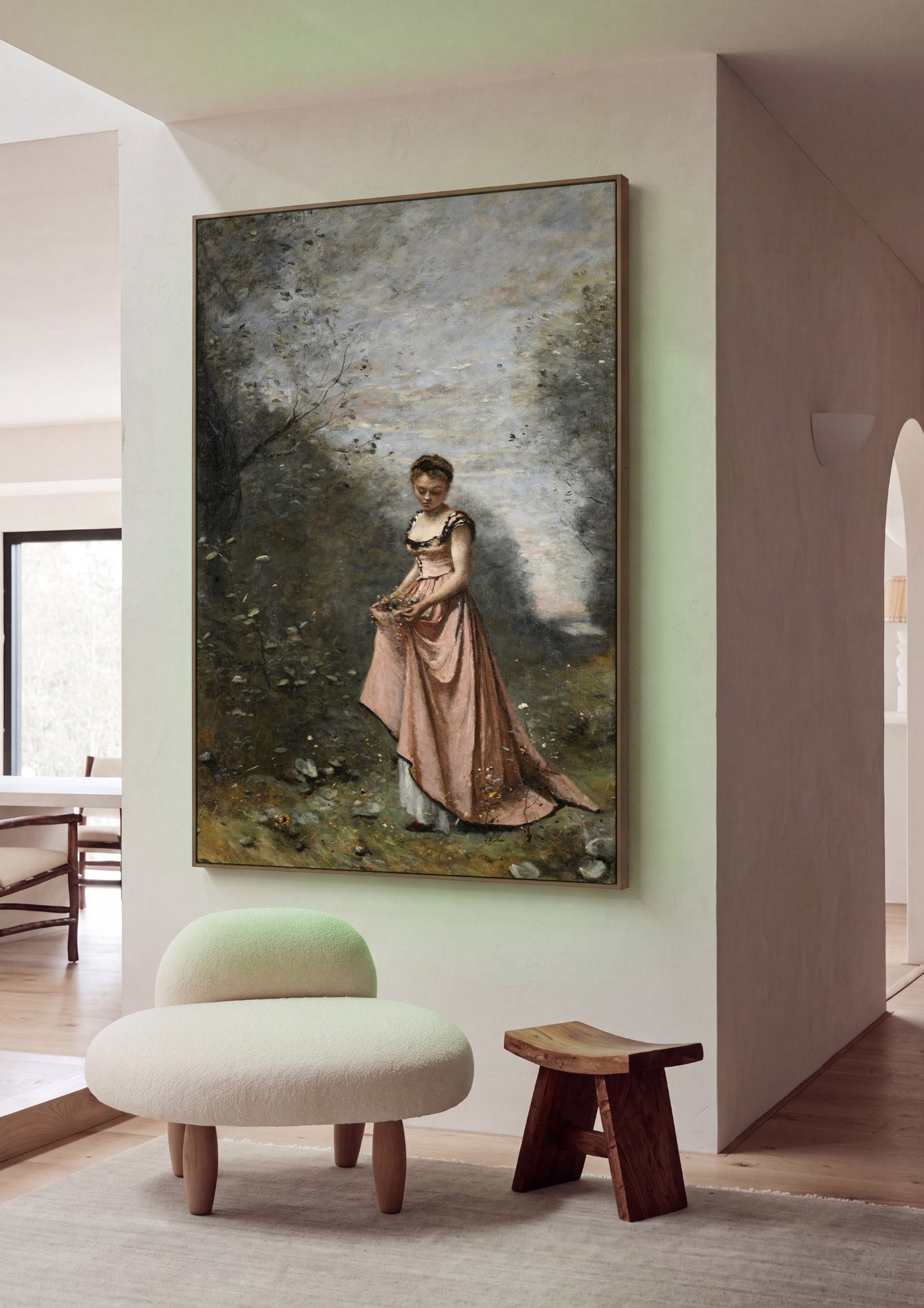 Quadro Decorativo A Jovem de Rosa - Corot em ambiente decorado