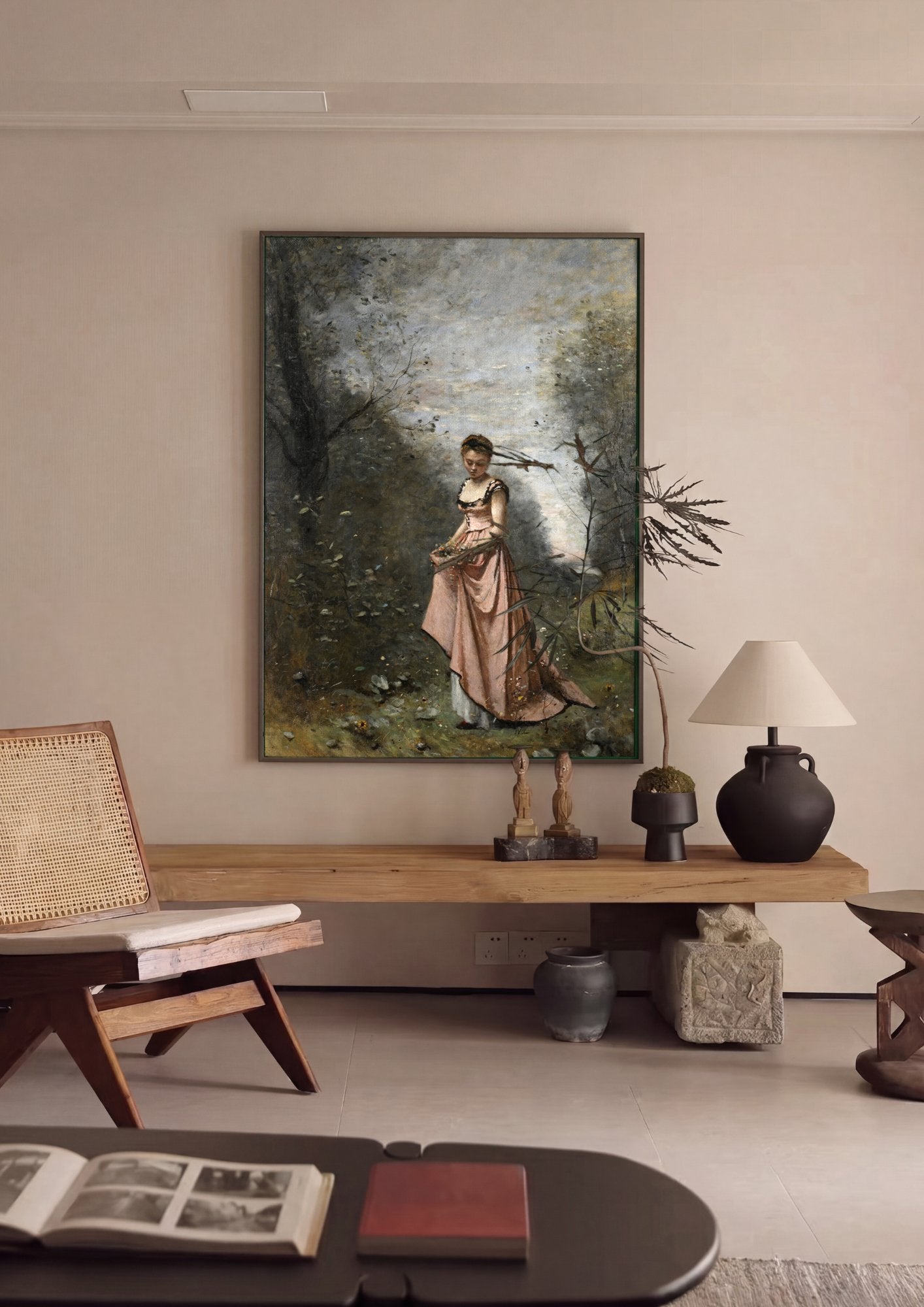 Quadro Decorativo A Jovem de Rosa - Corot em ambiente decorado