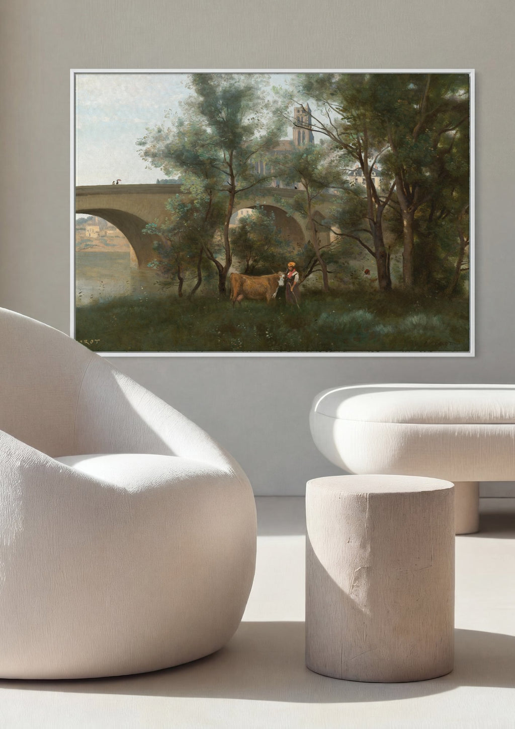 Quadro Decorativo A Ponte de Narni - Corot em ambiente decorado