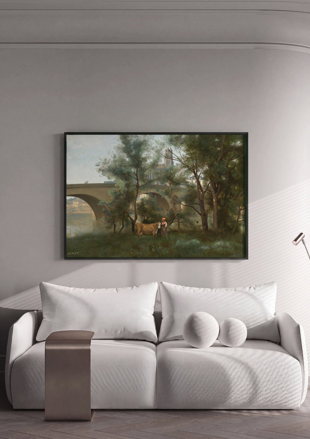 Quadro Decorativo A Ponte de Narni - Corot em ambiente decorado