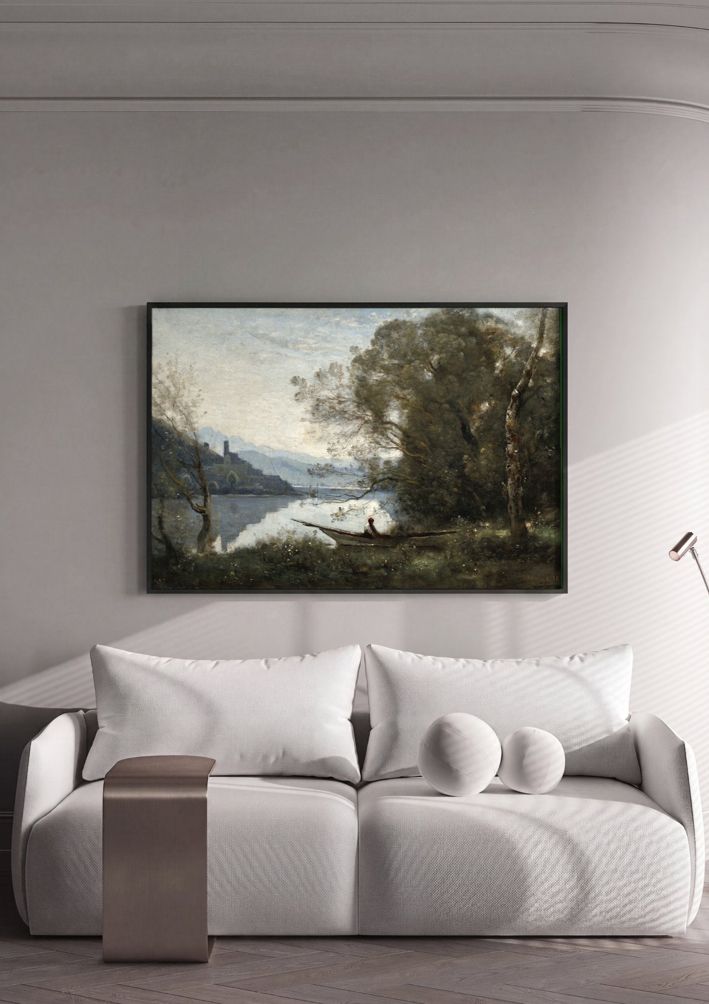 Quadro Decorativo A Barca - Corot em ambiente decorado