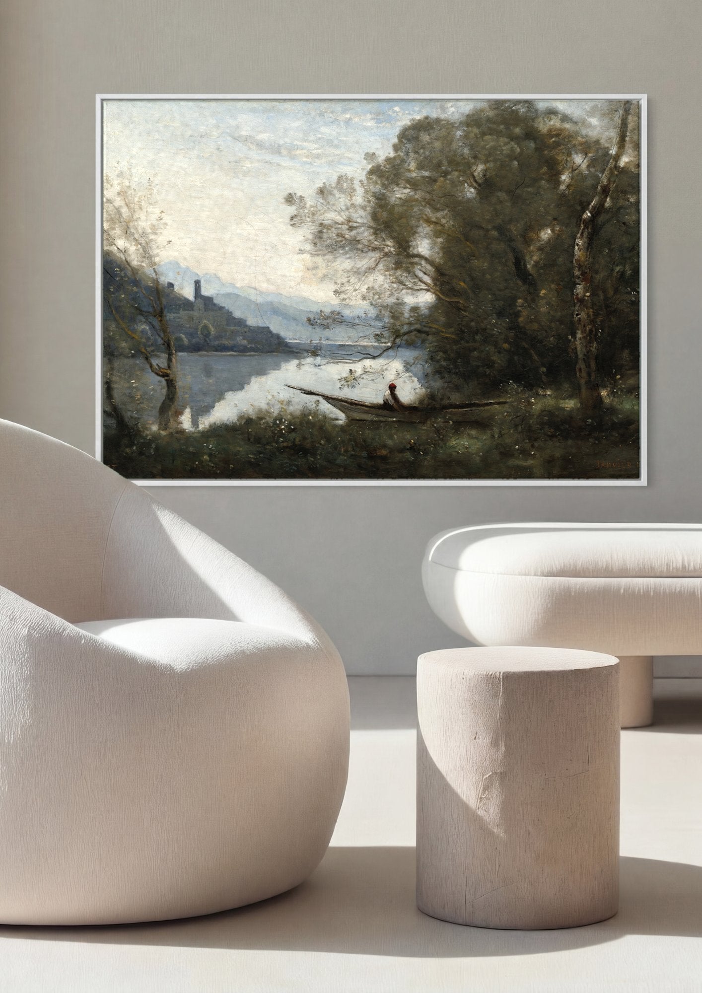 Quadro Decorativo A Barca - Corot em ambiente decorado