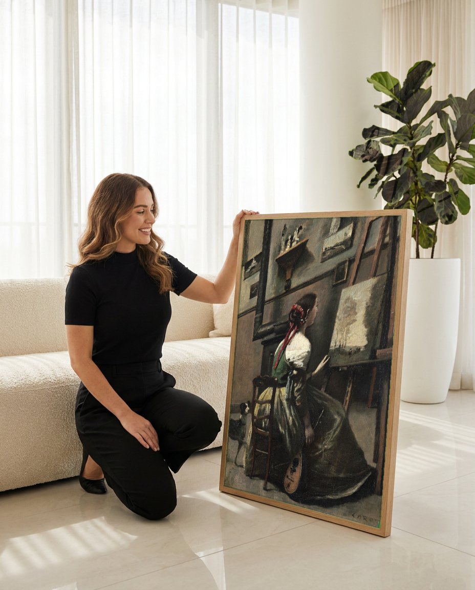 Quadro Decorativo A Artista - Corot com modelo em ambiente