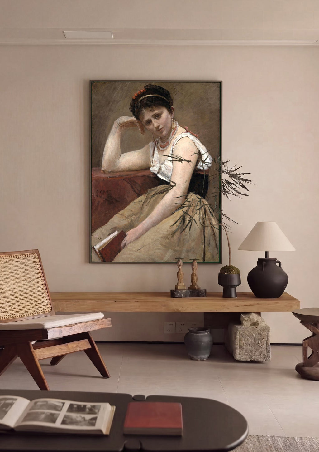 Quadro Decorativo A Leitora - Corot em ambiente decorado